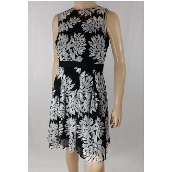 Ann Taylor Dress Women’s 0 Petite Black Floral Sleeveless Casual Chiffon - Picture 1 of 6